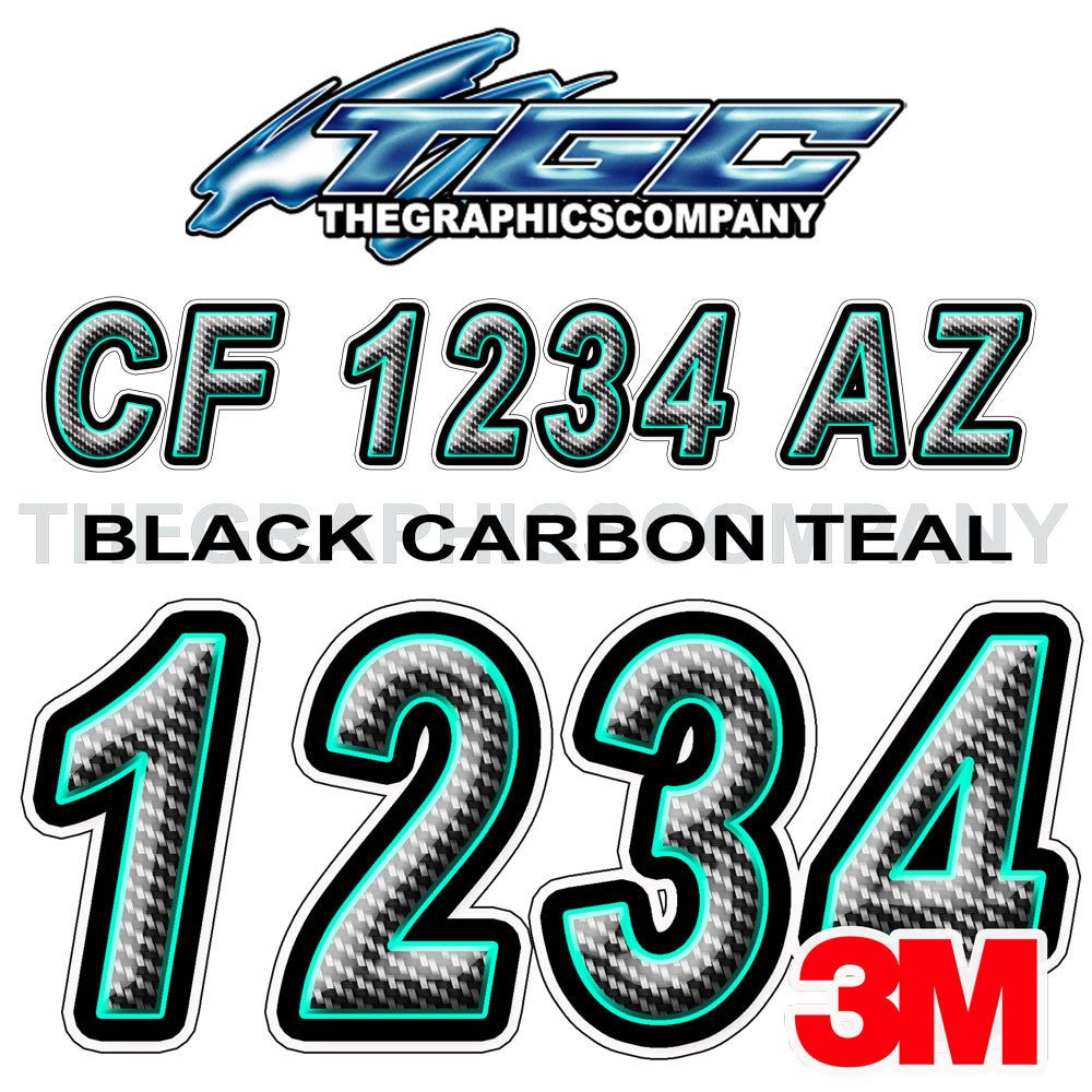 Black Carbon Teal Boat Registration Numbers – The Graphics Company