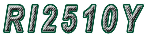 Custom Boat Numbers Carbon Fiber with Green Outline no white