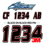 Black on Black Red Pin Boat Registration Numbers