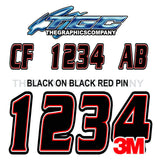 Black on Black Red Pin Boat Registration Numbers