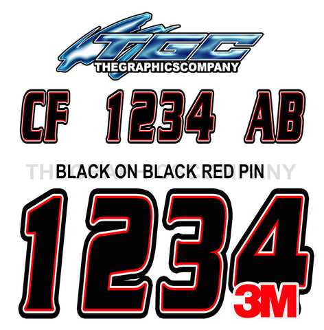 Black on Black Red Pin Boat Registration Numbers