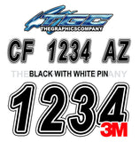 Black with White Pinstripe  Boat Registration Numbers