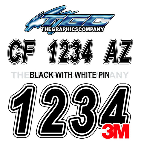 Black with White Pinstripe  Boat Registration Numbers