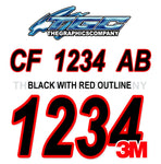 Black and Red  Boat Registration Numbers