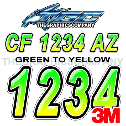 Green to Yellow Smooth Bevel Boat Registration Numbers