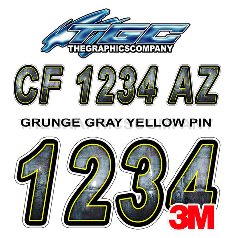 Grunge Gray Yellow Pin Boat Registration Numbers