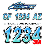 Light Blue to Aqua Bevel Boat Registration Numbers