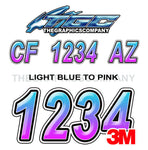 Light Blue to Pink Boat Registration Numbers
