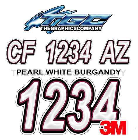 Pearl White Burgandy Boat Registration Numbers