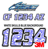 White Skulls Blue Background  Boat Registration Numbers