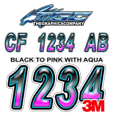 Black to Pink With Aqua Boat Reigistration Numbers