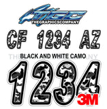 Black and White Camo Boat Registration Numbers