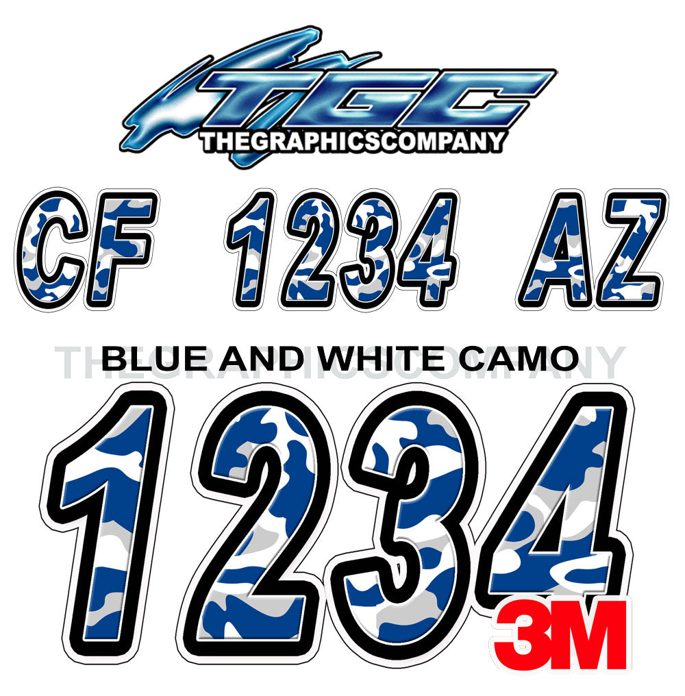 Blue and White Camo Boat Registration Numbers – The Graphics Company
