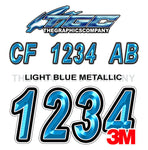 Light Blue Metallic Boat Registration Numbers