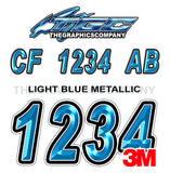 Light Blue Metallic Boat Registration Numbers