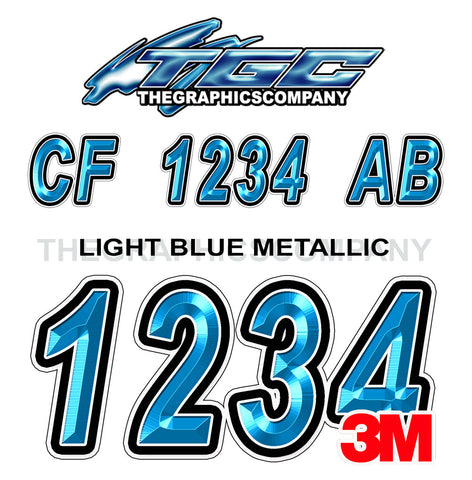 Light Blue Metallic Boat Registration Numbers