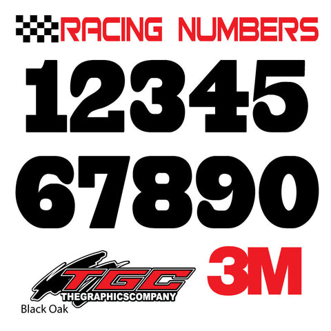 Racing Numbers Vinyl Decals Stickers Black Oak 3 pack