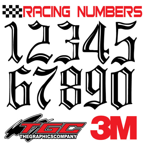 Racing Numbers Vinyl Decals Stickers Incised 3 pack