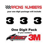 Racing Numbers Vinyl Decals Stickers Black Oak 1 digit pack