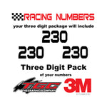 Racing Numbers Vinyl Decals Stickers Bitsumishi 3 pack