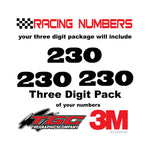 Racing Numbers Vinyl Decals Stickers Black Oak 3 digit pack