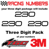 Racing Numbers Vinyl Decals Stickers DThree  3 pack