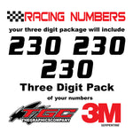 Racing Numbers Vinyl Decals Stickers Serpentine 3 pack