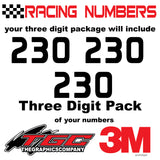 Racing Numbers Vinyl Decals Stickers Prototype  3 pack