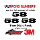 Racing Numbers Vinyl Decals Stickers Black Oak 2 digit pack
