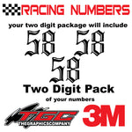 Racing Numbers Vinyl Decals Stickers Incised 3 pack