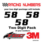 Racing Numbers Vinyl Decals Stickers Serpentine 3 pack