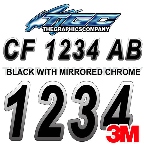 Black with Chrome Boat Registration Numbers
