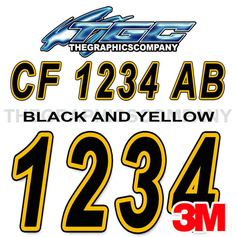 Black and Yellow Boat Registration Numbers