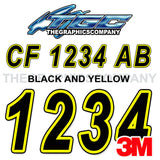 Black and Yellow Boat Registration Numbers