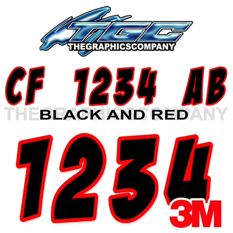 Black and Red Badaboom Boat Registration Numbers