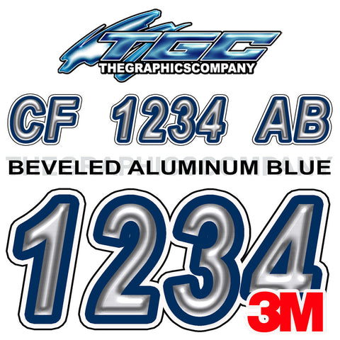 Brushed Aluminum with Dark Blue Boat Registration Numbers