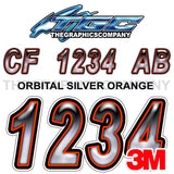 Orbital Silver with Orange Boat Registration Numbers