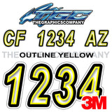 Outlined Yellow Boat Registration Numbers