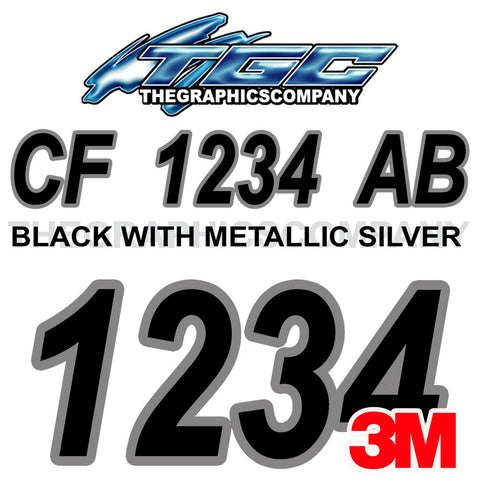 Black and Metallic Silver Boat Registration Numbers