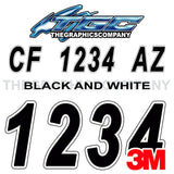 Black and Whiter Boat Registration Numbers