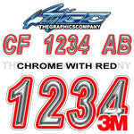 Chrome with Red Outline Boat Registration Numbers