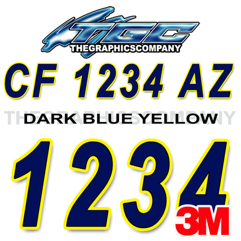 Dark Blue and Yellow Boat Registration Numbers