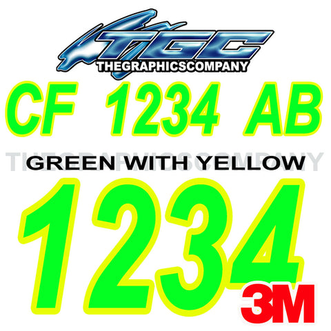 Green with Yellow Boat Registration Numbers