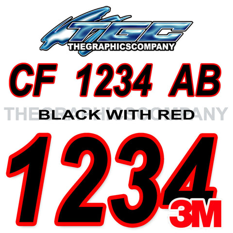 Black with Red Outline Boat Registration Numbers