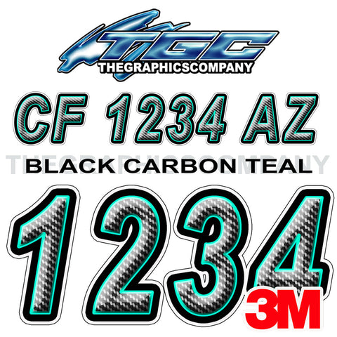 Black Carbon with Teal Boat Registration Numbers