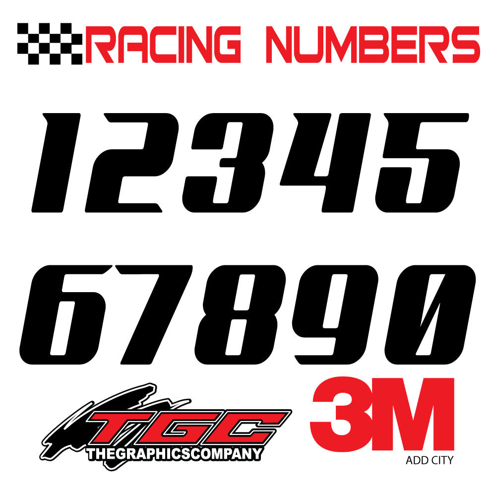 Racing Numbers Vinyl Decals Stickers Add City 3 pack – The Graphics Company